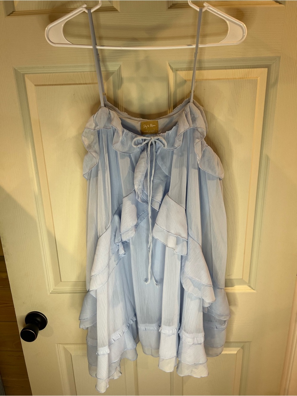 Light Blue Ruffled Spaghetti-Strap Women's Dress